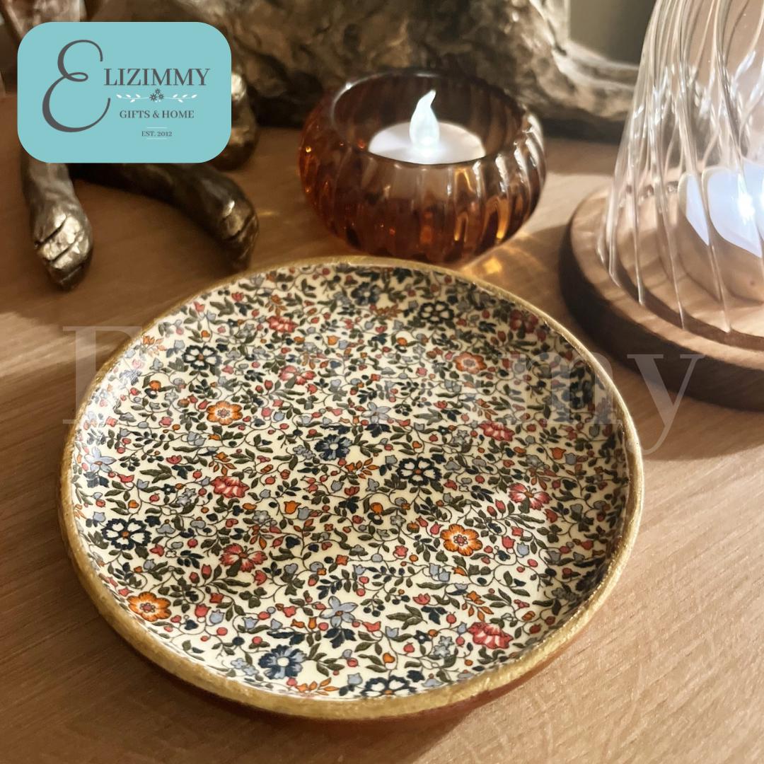 Liberty Print Wooden Trinket Jewellery Dish Decoupaged in Liberty London Katie and Millie Design. Wood Dish Autumn Home Decor