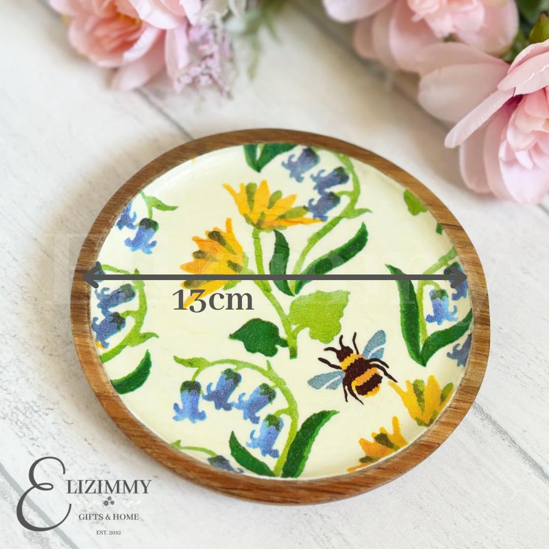 Wooden Trinket Jewellery Dish Decoupaged in Emma Bridgewater Bluebell and Celandine Design