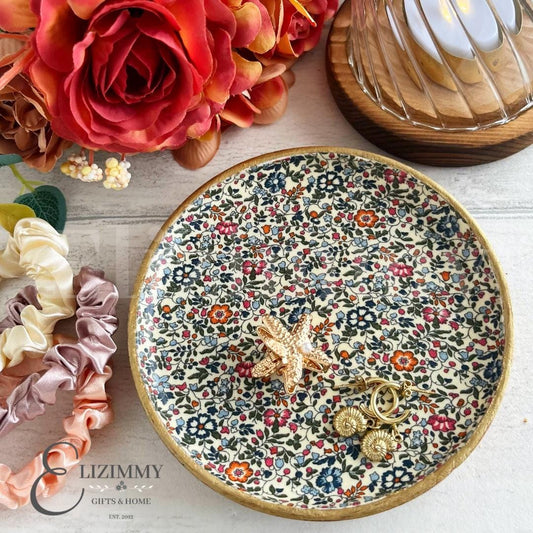 Liberty Print Wooden Trinket Jewellery Dish Decoupaged in Liberty London Katie and Millie Design. Wood Dish Autumn Home Decor