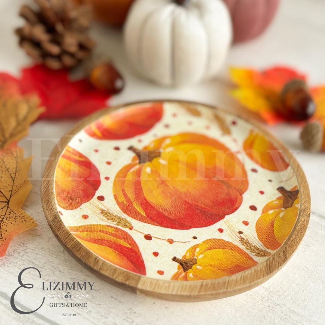 Autumn Fall Halloween Pumpkin Wooden Trinket Jewellery Dish