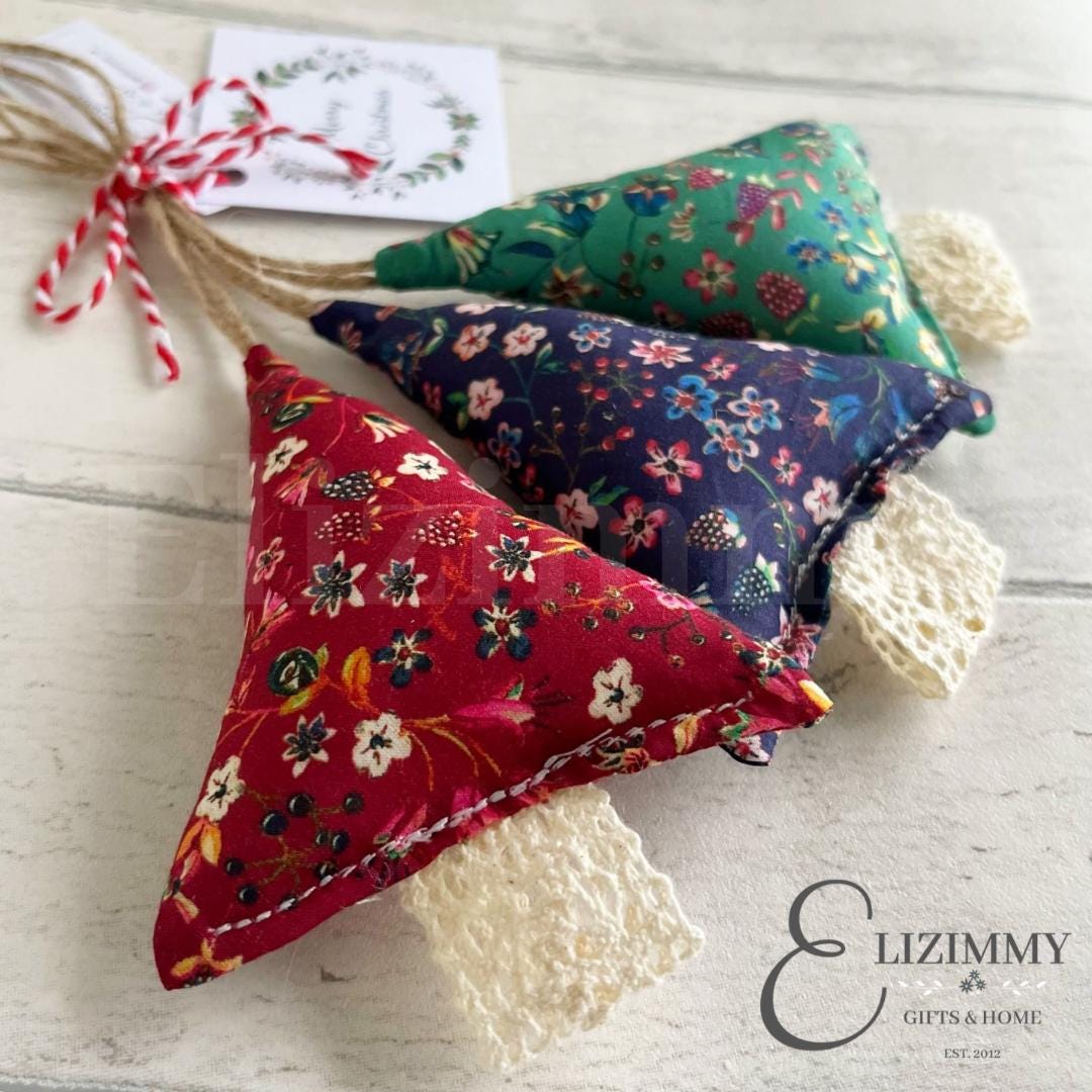 Liberty of London Donna Leigh Tana Lawn Floral Fabric Christmas Trees Hanging Decorations Set of 3