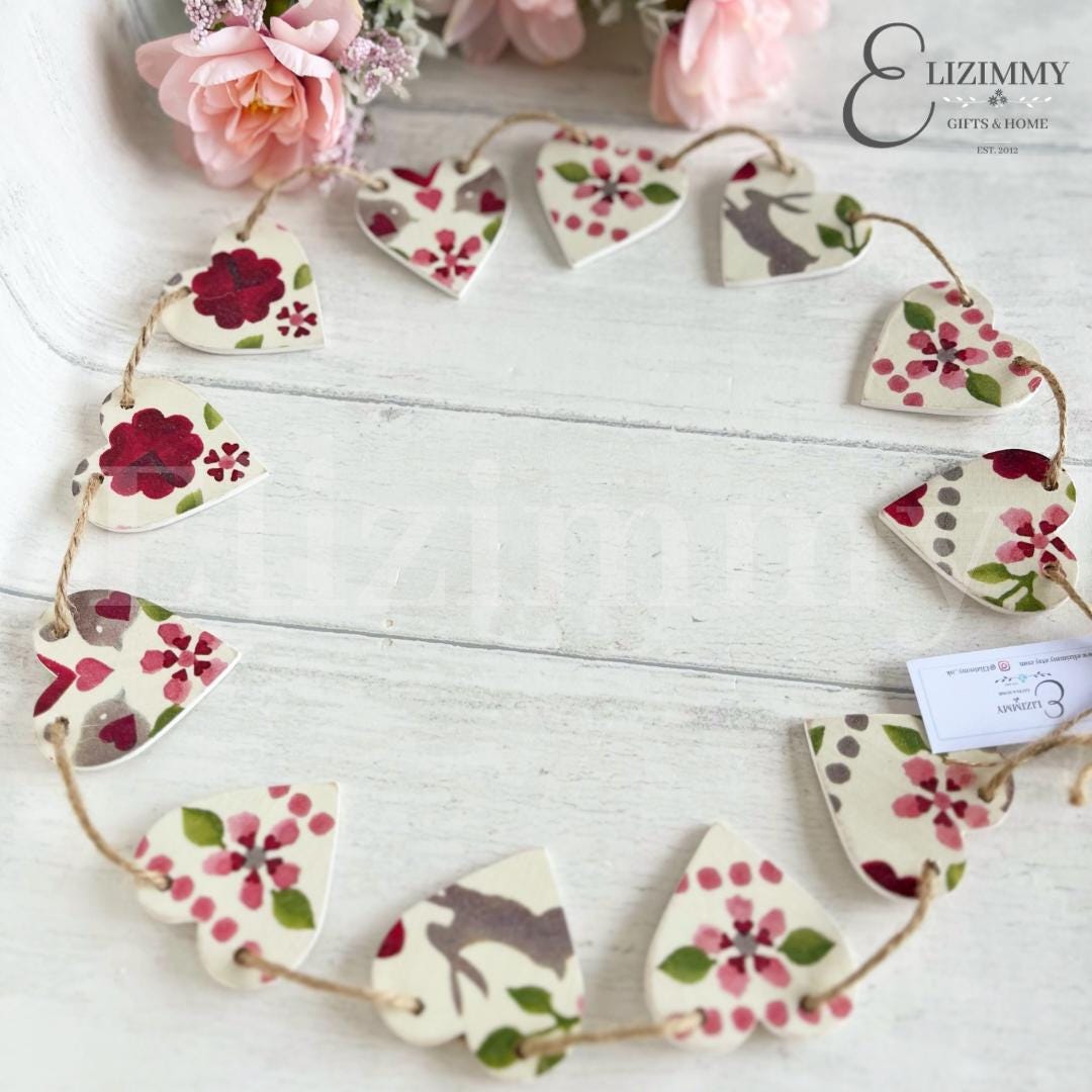 Mini Emma Bridgewater 'Love Birds' Decoupaged Heart Bunting Garland