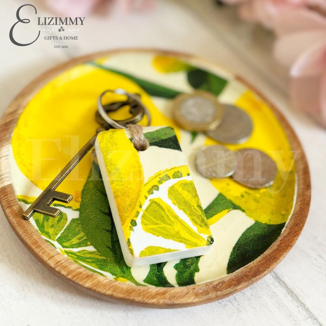 Wooden Trinket Jewellery Dish Decoupaged in Emma Bridgewater Lemons Design