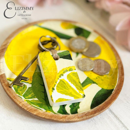 Wooden Trinket Jewellery Dish Decoupaged in Emma Bridgewater Lemons Design