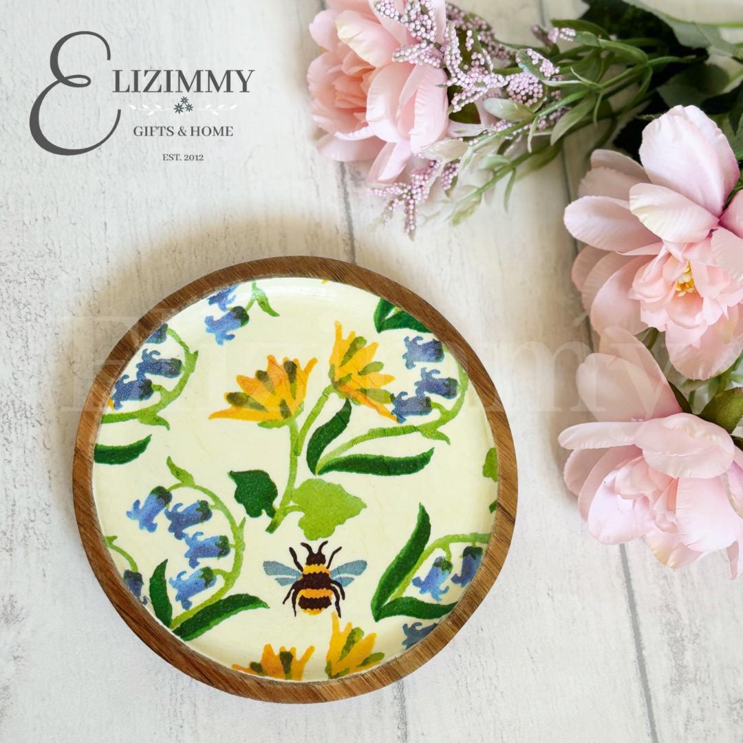 Wooden Trinket Jewellery Dish Decoupaged in Emma Bridgewater Bluebell and Celandine Design