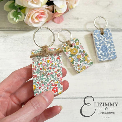 Liberty Wooden Key Rings Decoupaged in Liberty of London Tana Lawn Fabric