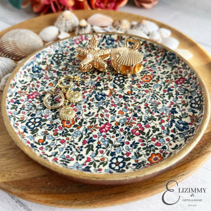 Liberty Print Wooden Trinket Jewellery Dish Decoupaged in Liberty London Katie and Millie Design. Wood Dish Autumn Home Decor