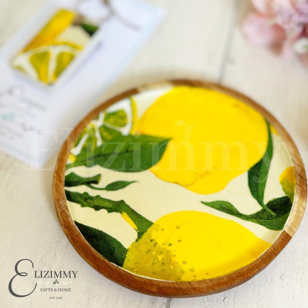 Wooden Trinket Jewellery Dish Decoupaged in Emma Bridgewater Lemons Design