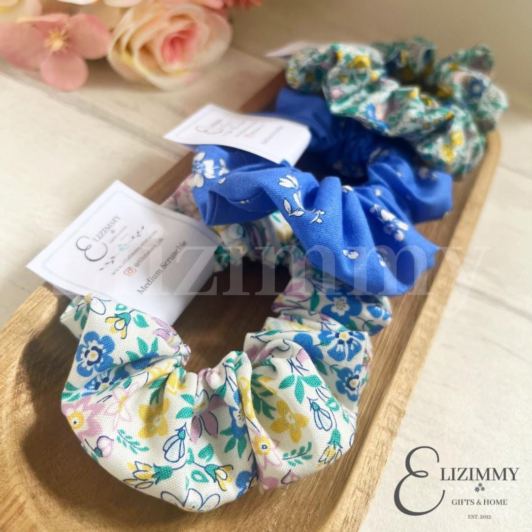 Blue Themed Floral Liberty of London Lasenby Cotton Scrunchie Set