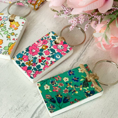 Liberty Wooden Key Rings Decoupaged in Liberty of London Tana Lawn Fabric