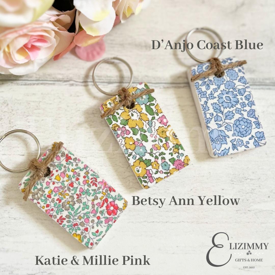 Liberty Wooden Key Rings Decoupaged in Liberty of London Tana Lawn Fabric