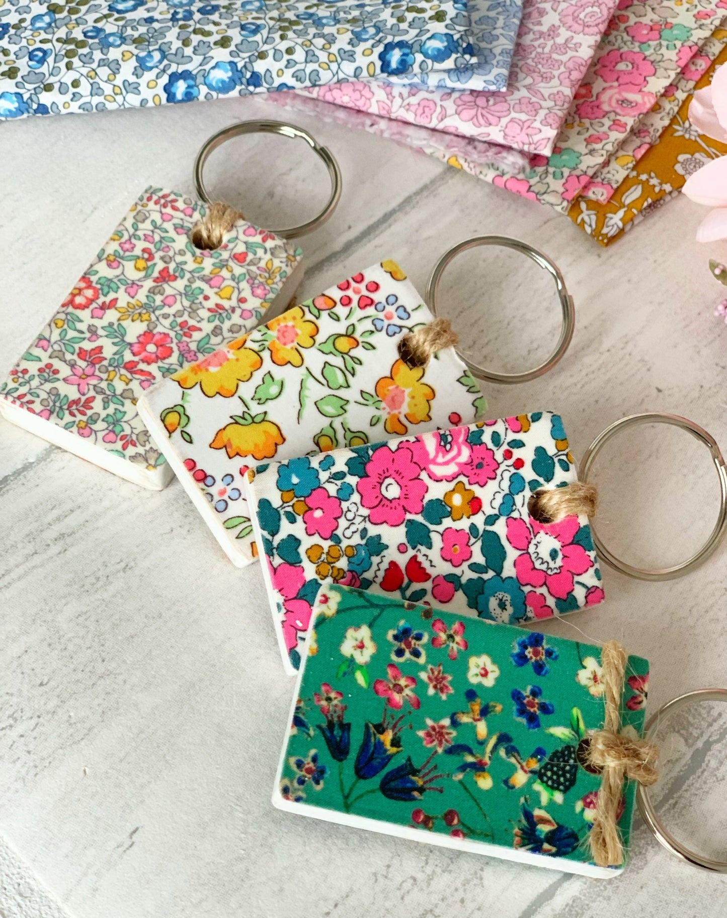 Liberty Wooden Key Rings Decoupaged in Liberty of London Tana Lawn Fabric