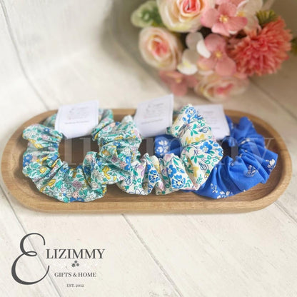 Blue Themed Floral Liberty of London Lasenby Cotton Scrunchie Set