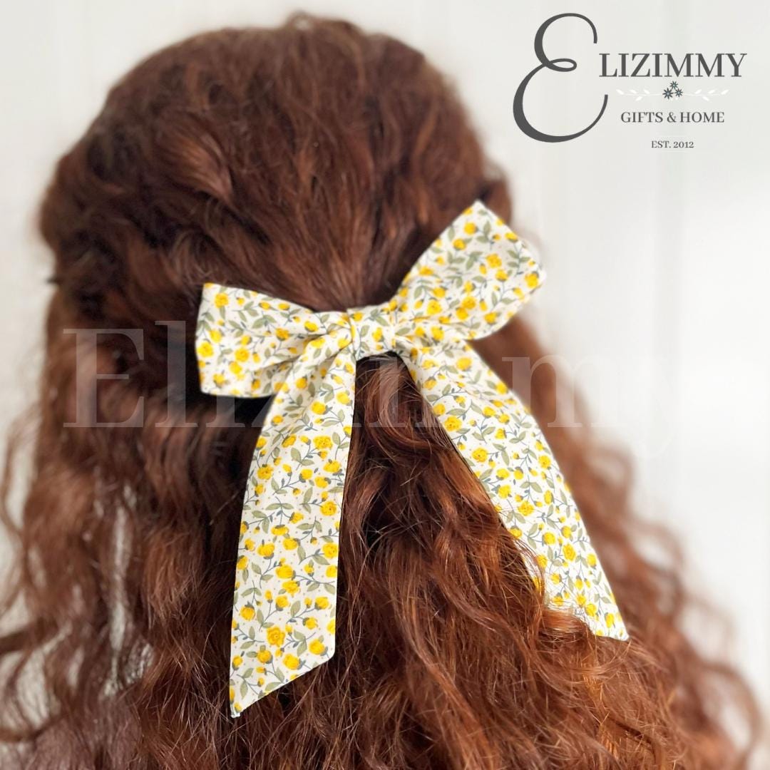 Large Ditsy Floral Hair Bow with Alligator Clip for Long Hair. Oversized Large Sailor Bow.