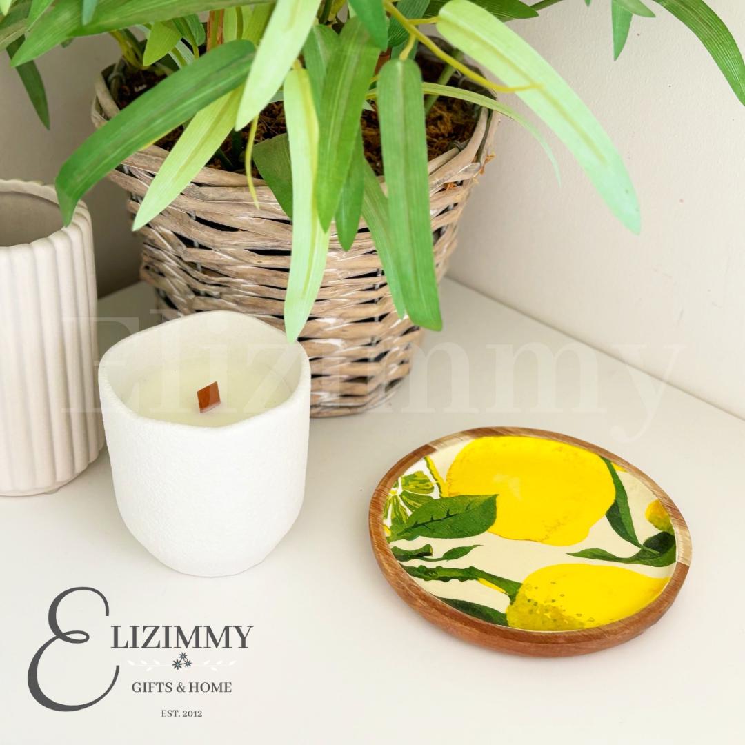 Wooden Trinket Jewellery Dish Decoupaged in Emma Bridgewater Lemons Design