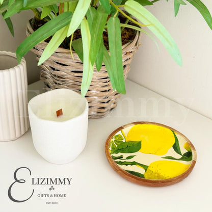 Wooden Trinket Jewellery Dish Decoupaged in Emma Bridgewater Lemons Design