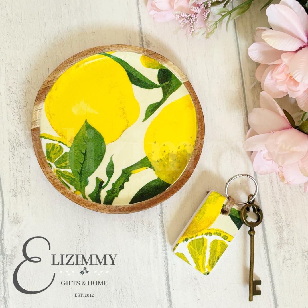 Wooden Trinket Jewellery Dish Decoupaged in Emma Bridgewater Lemons Design