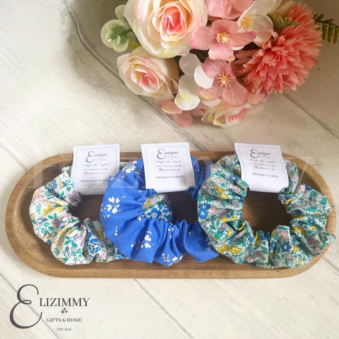 Blue Themed Floral Liberty of London Lasenby Cotton Scrunchie Set