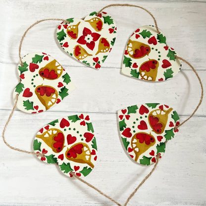 Christmas Robin Heart Bunting Handmade Wooden Garland in Emma Bridgewater Robin Joy