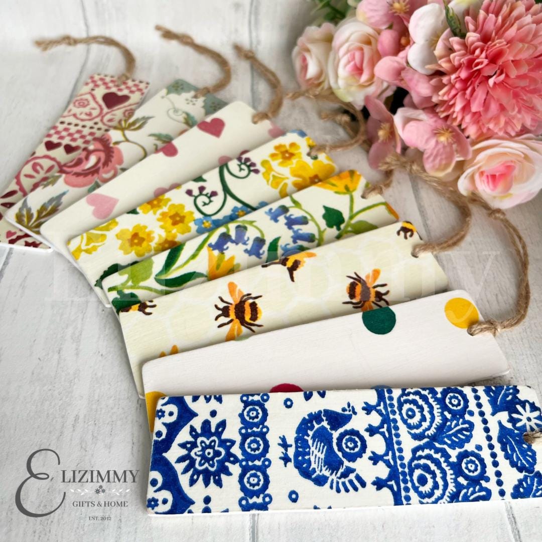 Wooden Bookmarks Decoupaged in Emma Bridgewater Designs. Great Book Lover Bookworm Gift!