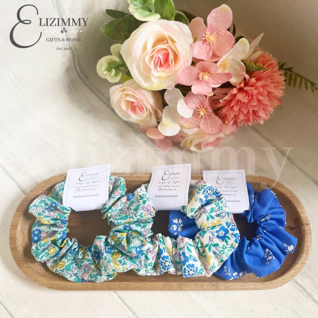 Blue Themed Floral Liberty of London Lasenby Cotton Scrunchie Set