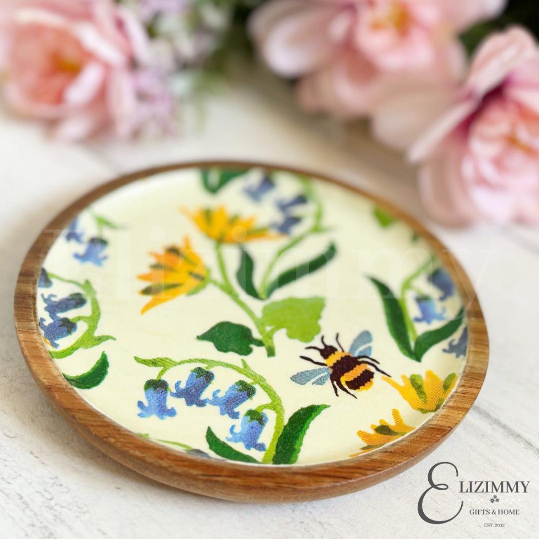 Wooden Trinket Jewellery Dish Decoupaged in Emma Bridgewater Bluebell and Celandine Design