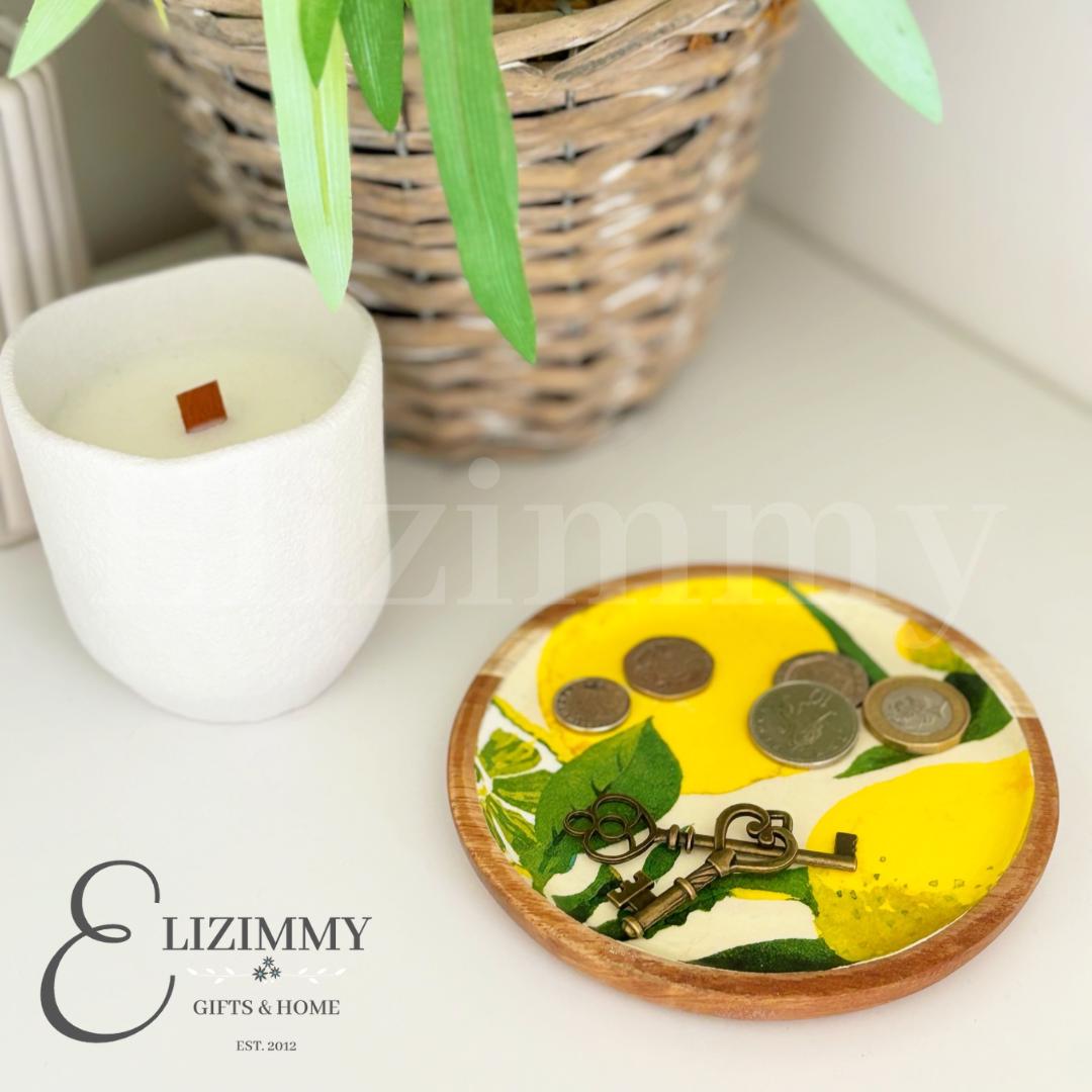 Wooden Trinket Jewellery Dish Decoupaged in Emma Bridgewater Lemons Design