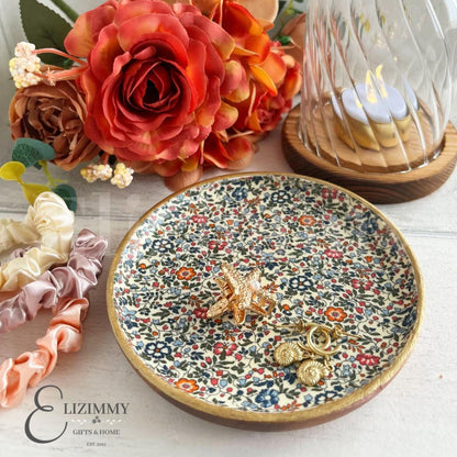 Liberty Print Wooden Trinket Jewellery Dish Decoupaged in Liberty London Katie and Millie Design. Wood Dish Autumn Home Decor