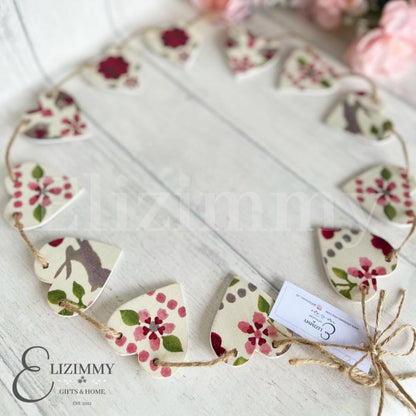 Mini Emma Bridgewater 'Love Birds' Decoupaged Heart Bunting Garland