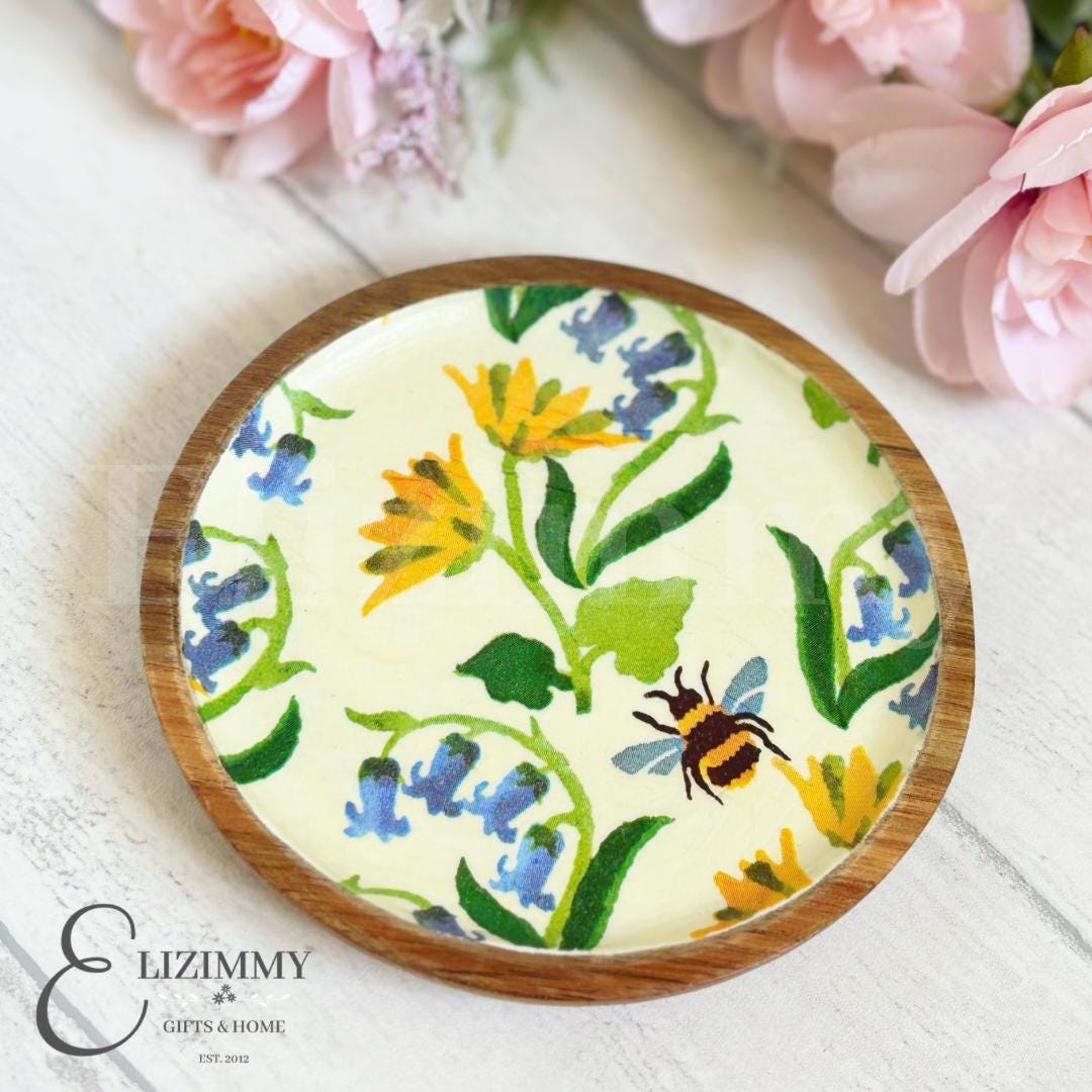 Wooden Trinket Jewellery Dish Decoupaged in Emma Bridgewater Bluebell and Celandine Design