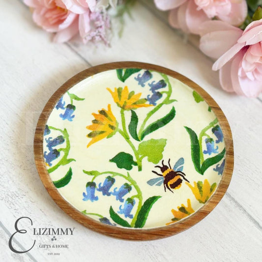 Wooden Trinket Jewellery Dish Decoupaged in Emma Bridgewater Bluebell and Celandine Design