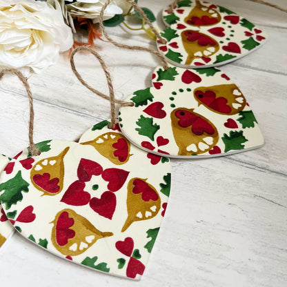 Christmas Robin Heart Bunting Handmade Wooden Garland in Emma Bridgewater Robin Joy