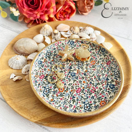 Liberty Print Wooden Trinket Jewellery Dish Decoupaged in Liberty London Katie and Millie Design. Wood Dish Autumn Home Decor