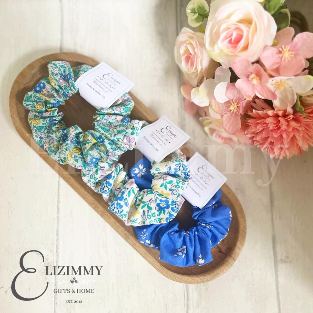 Blue Themed Floral Liberty of London Lasenby Cotton Scrunchie Set