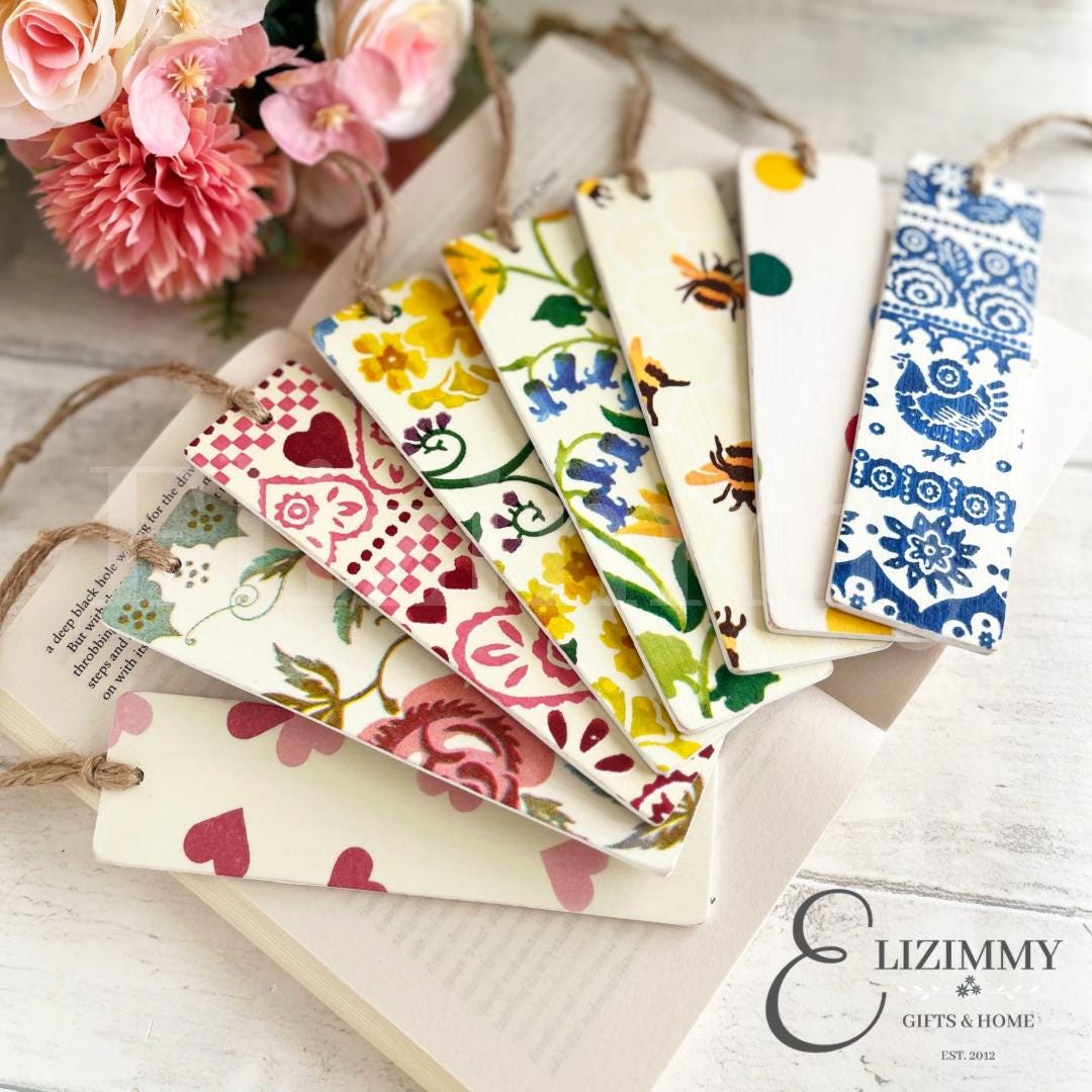 Wooden Bookmarks Decoupaged in Emma Bridgewater Designs. Great Book Lover Bookworm Gift!