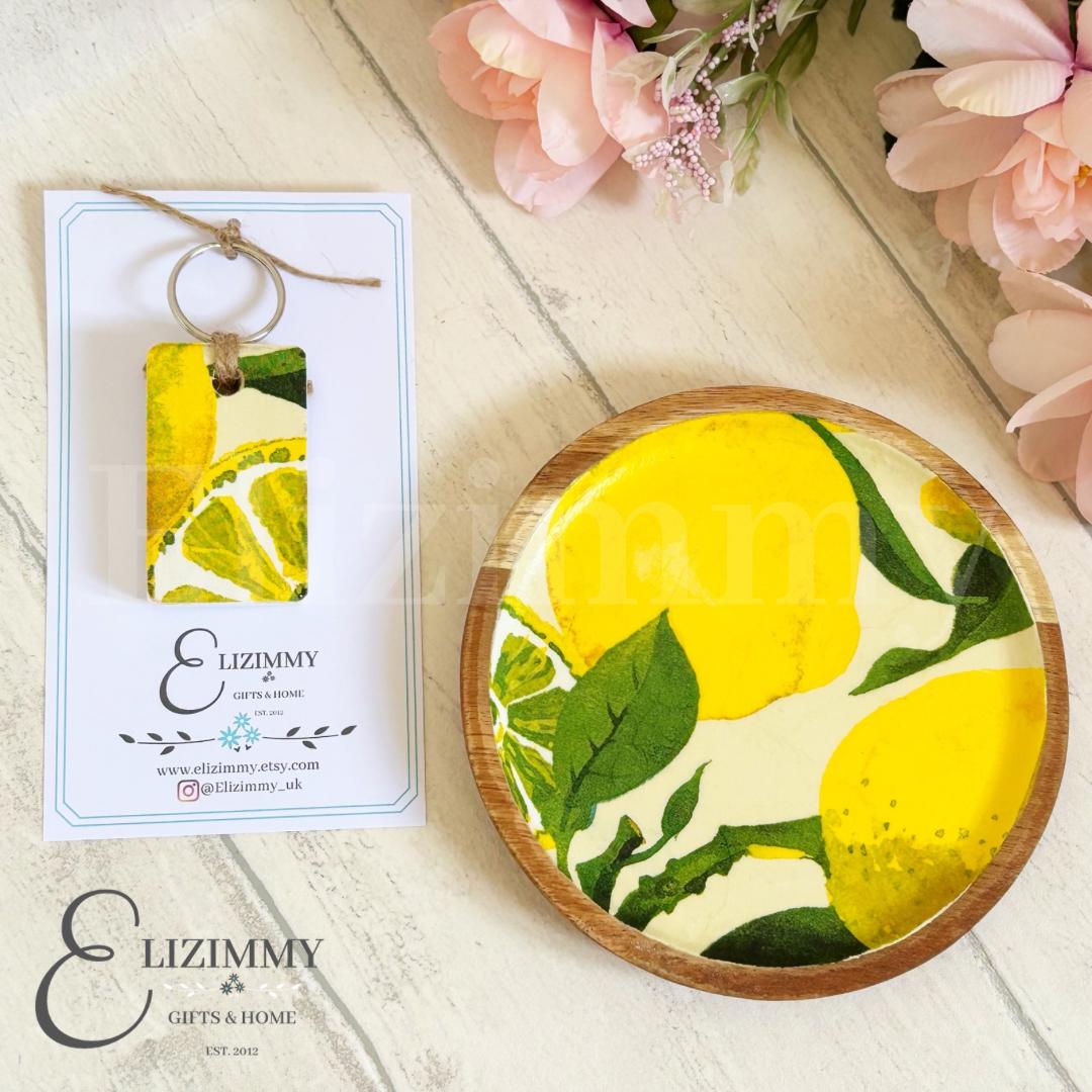 Wooden Trinket Jewellery Dish Decoupaged in Emma Bridgewater Lemons Design