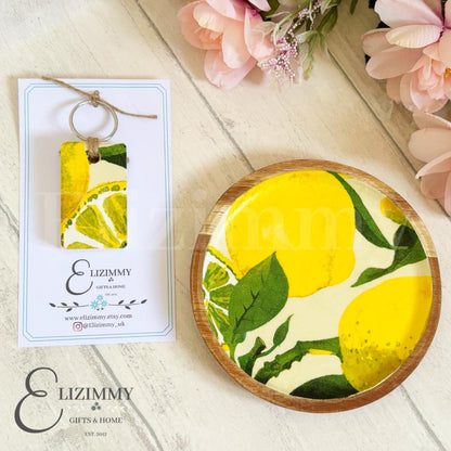 Wooden Trinket Jewellery Dish Decoupaged in Emma Bridgewater Lemons Design