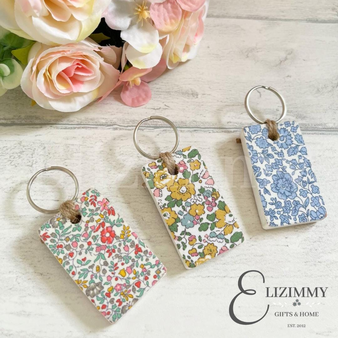 Liberty Wooden Key Rings Decoupaged in Liberty of London Tana Lawn Fabric