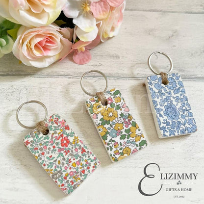 Liberty Wooden Key Rings Decoupaged in Liberty of London Tana Lawn Fabric