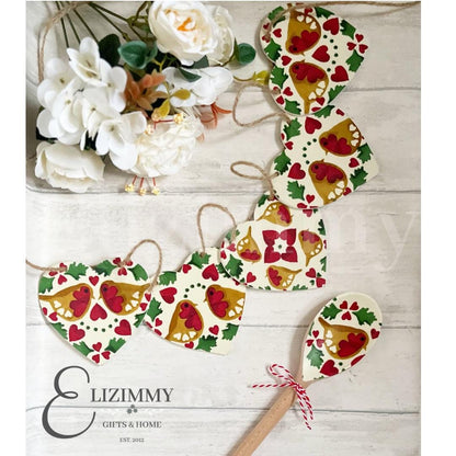 Christmas Robin Heart Bunting Handmade Wooden Garland in Emma Bridgewater Robin Joy