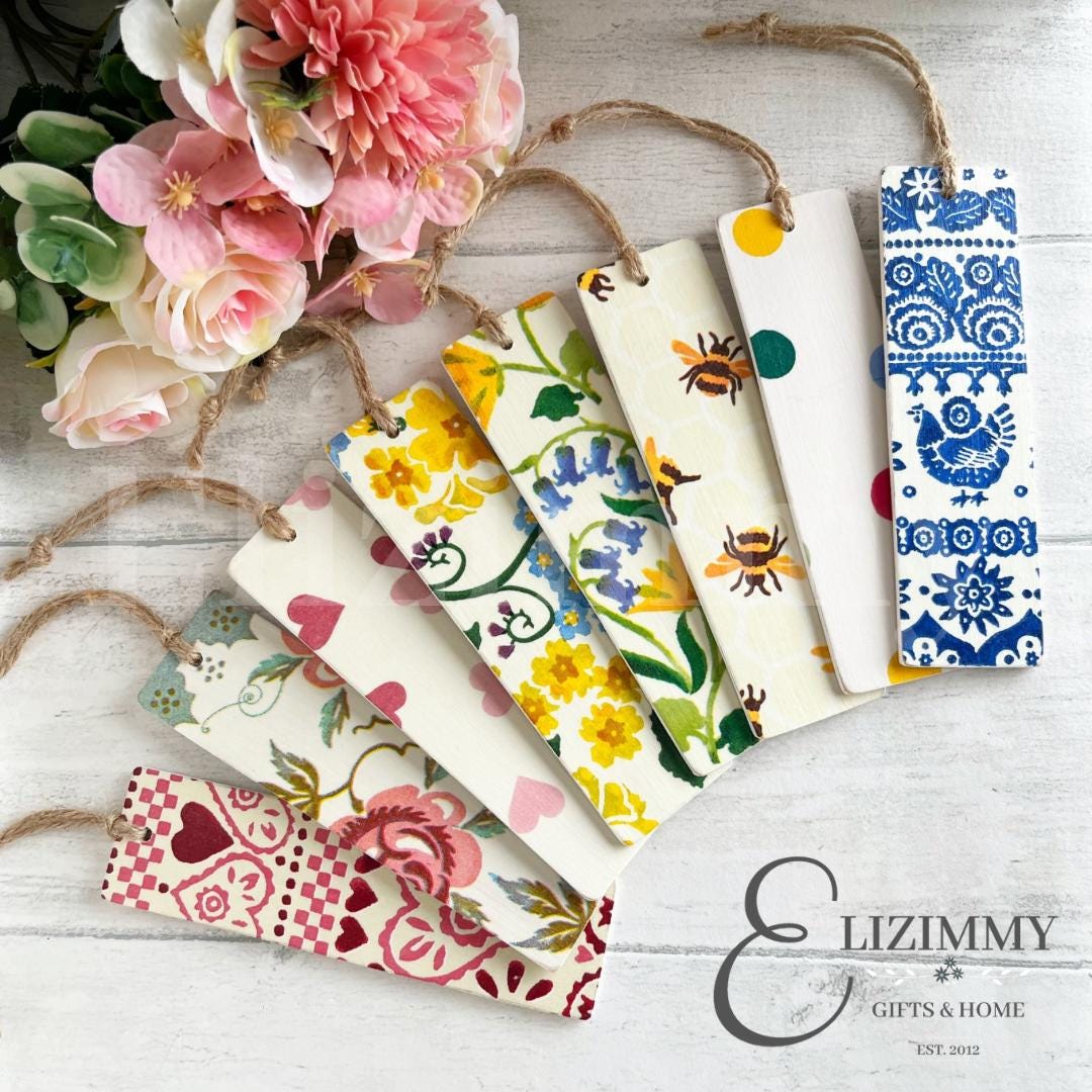 Wooden Bookmarks Decoupaged in Emma Bridgewater Designs. Great Book Lover Bookworm Gift!