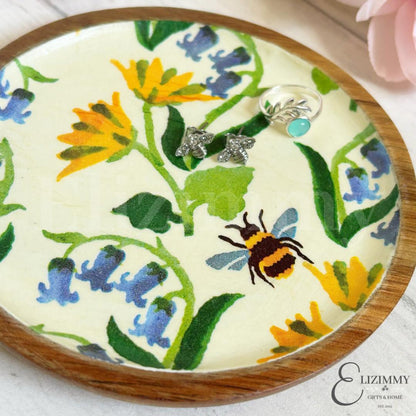Wooden Trinket Jewellery Dish Decoupaged in Emma Bridgewater Bluebell and Celandine Design