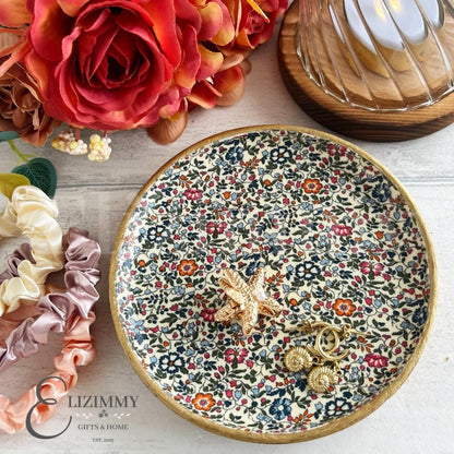 Liberty Print Wooden Trinket Jewellery Dish Decoupaged in Liberty London Katie and Millie Design. Wood Dish Autumn Home Decor