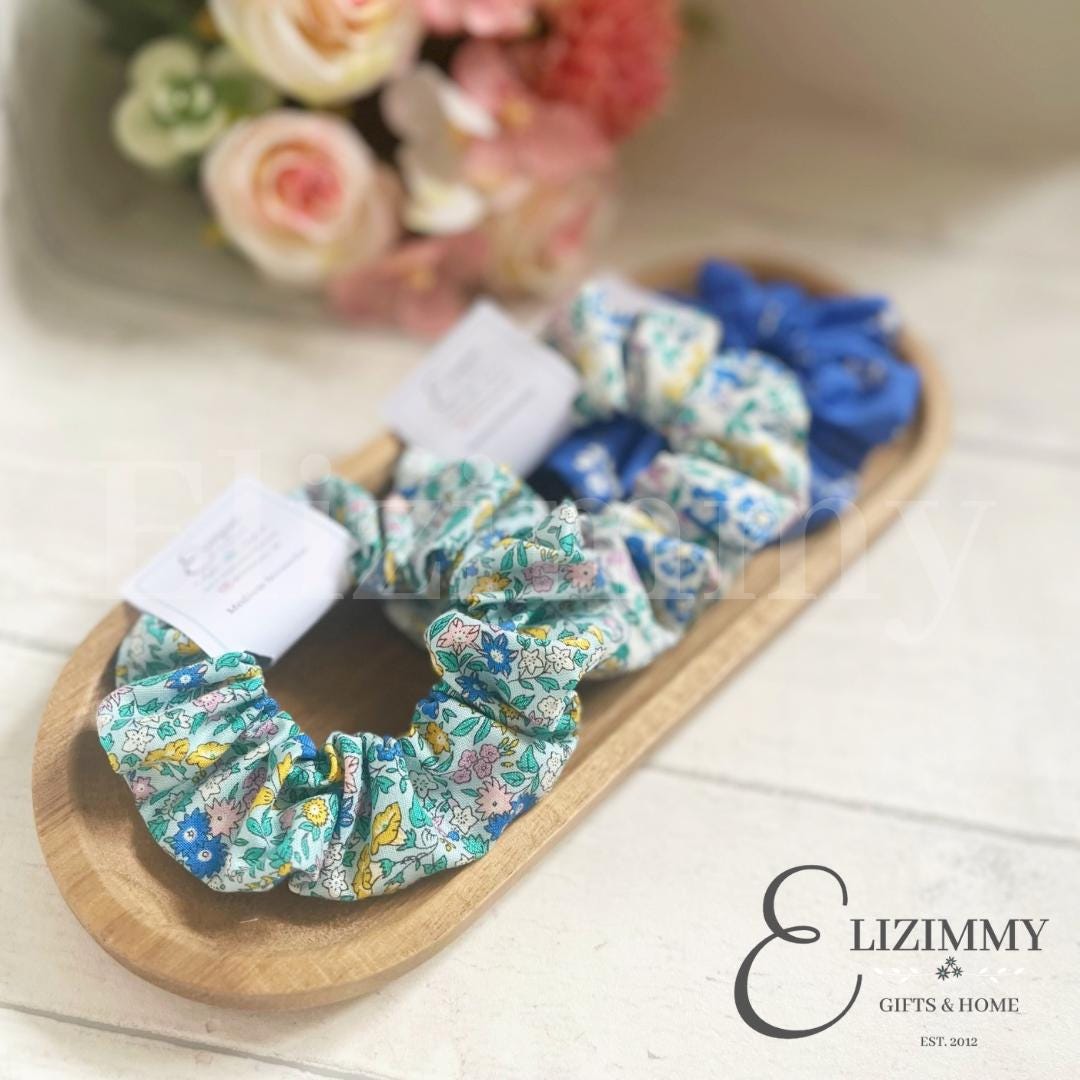 Blue Themed Floral Liberty of London Lasenby Cotton Scrunchie Set