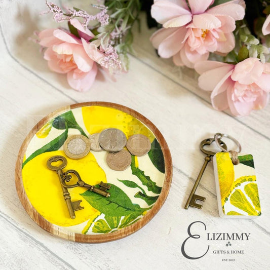 Wooden Trinket Jewellery Dish Decoupaged in Emma Bridgewater Lemons Design