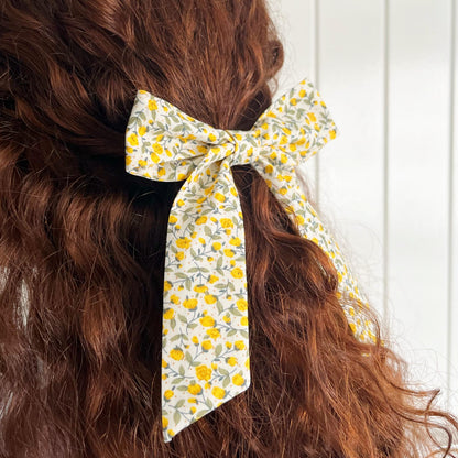 Large Ditsy Floral Hair Bow with Alligator Clip for Long Hair. Oversized Large Sailor Bow.