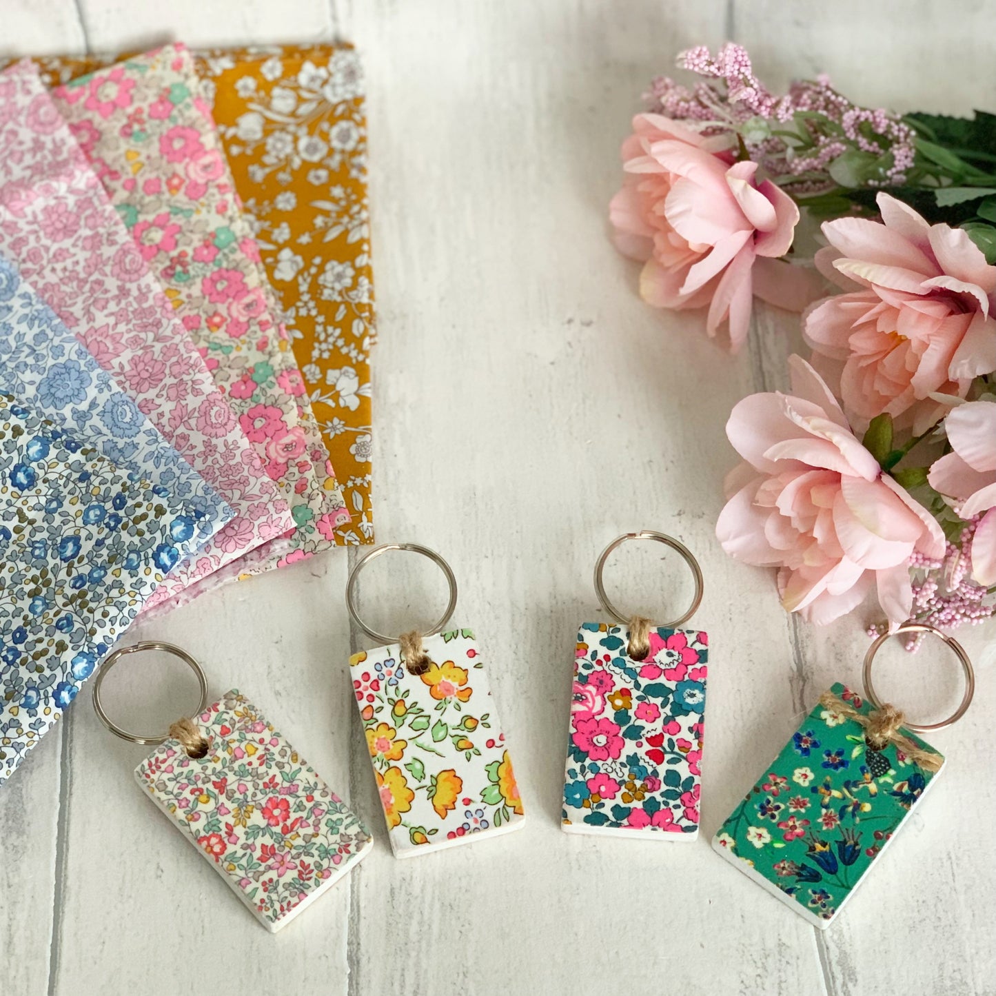 Liberty Wooden Key Rings Decoupaged in Liberty of London Tana Lawn Fabric