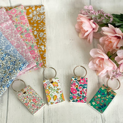 Liberty Wooden Key Rings Decoupaged in Liberty of London Tana Lawn Fabric