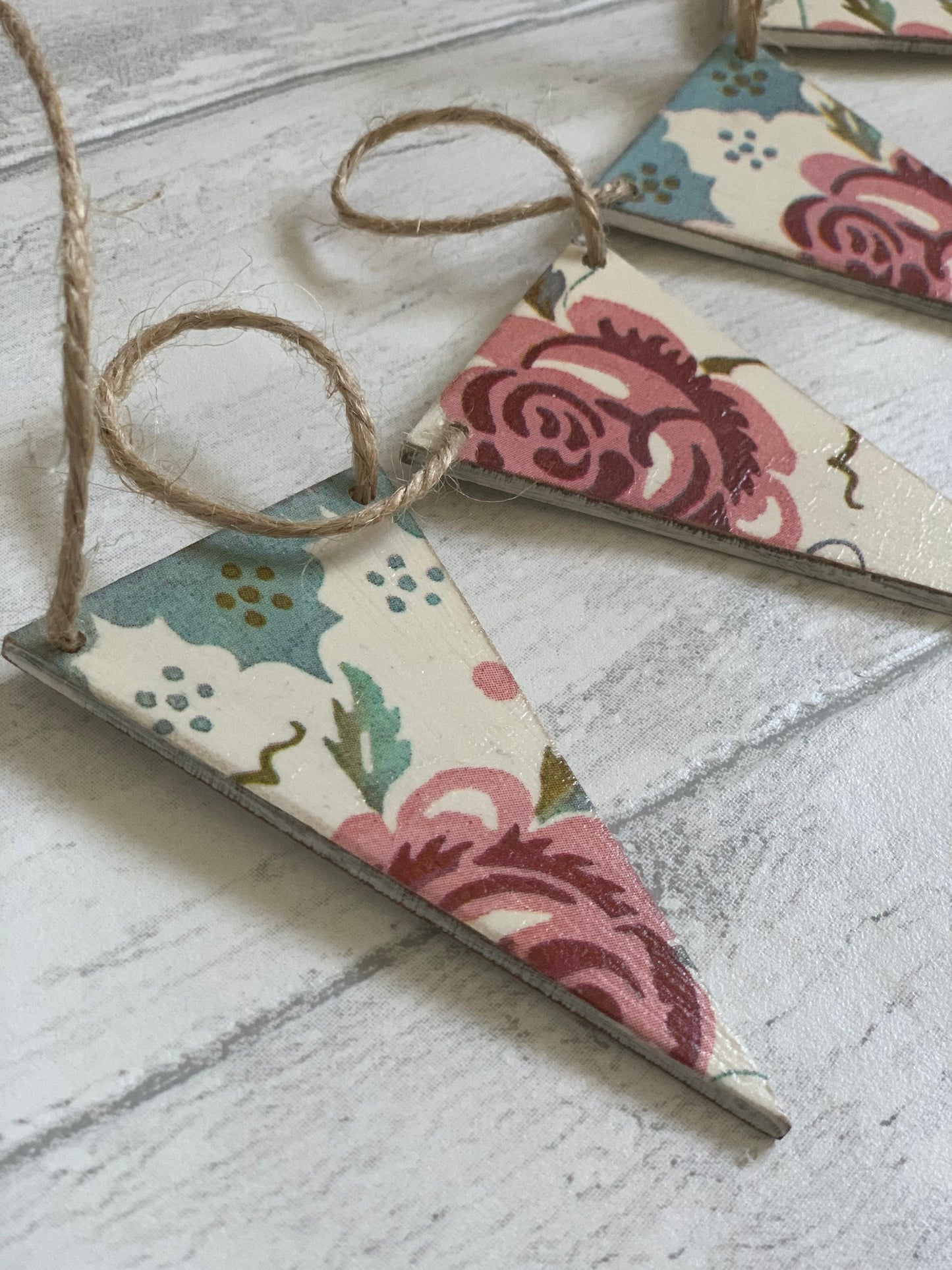 Handmade Wooden Triangle Bunting Decoupaged in Emma Bridgewater Designs. 5, 10 or 20 Flags