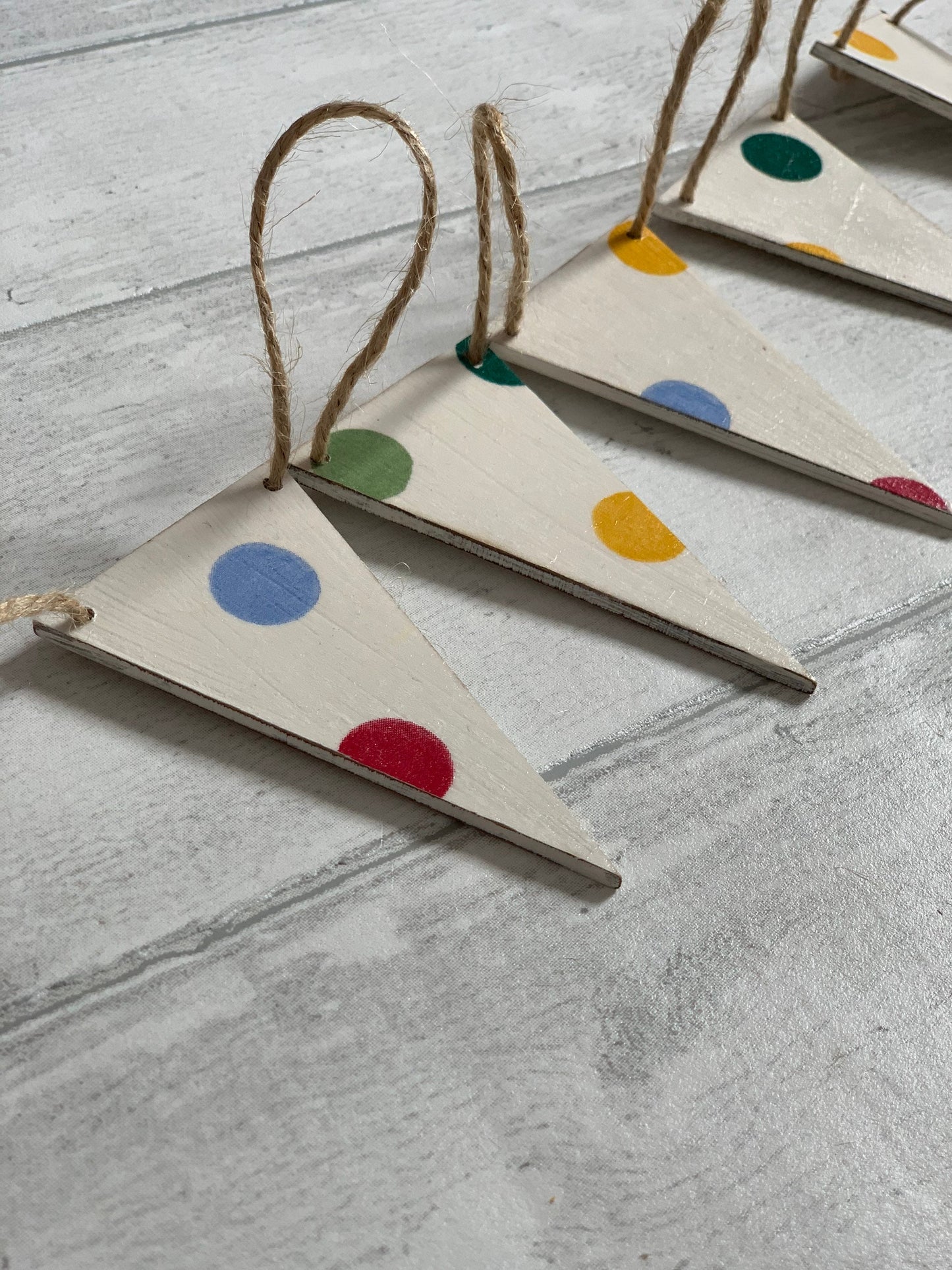 Handmade Wooden Triangle Bunting Decoupaged in Emma Bridgewater Designs. 5, 10 or 20 Flags